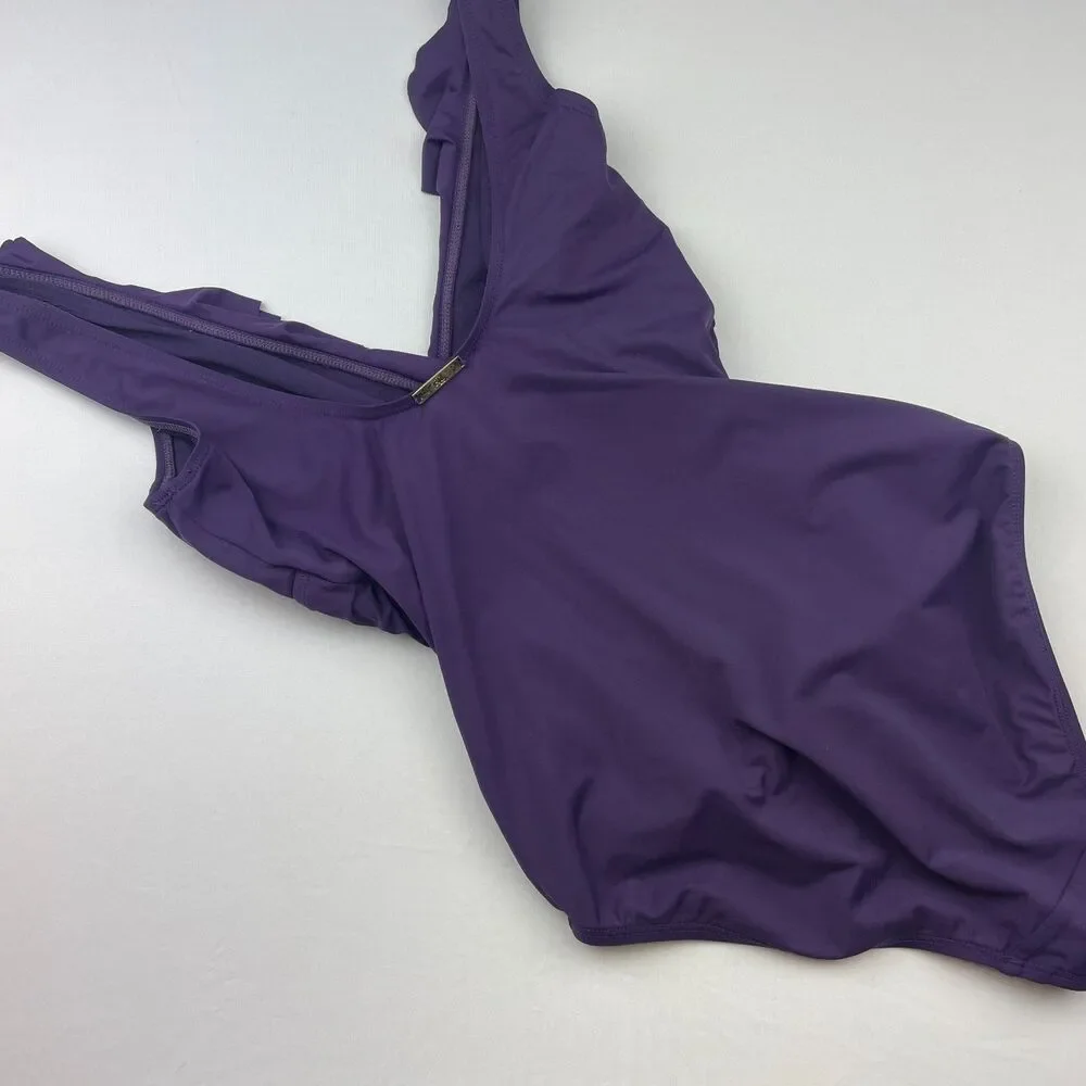 ~ Lauren Ralph Lauren 6 Swimsuit Underwire Tummy Control Ruffle 1-pc LRL Purple